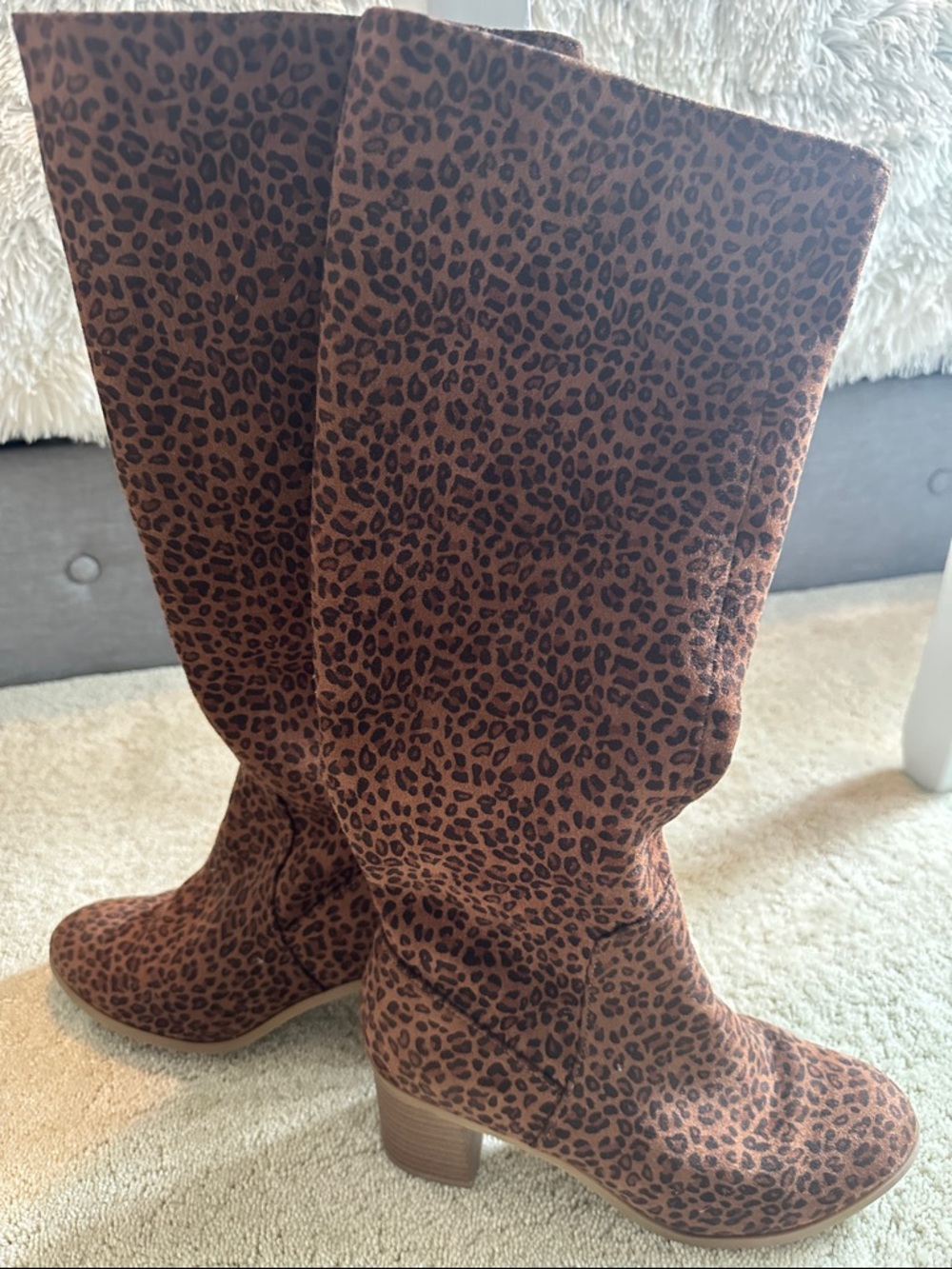 Universal Thread Leopard-Print Knee High Heeled Boots - Brown/Black